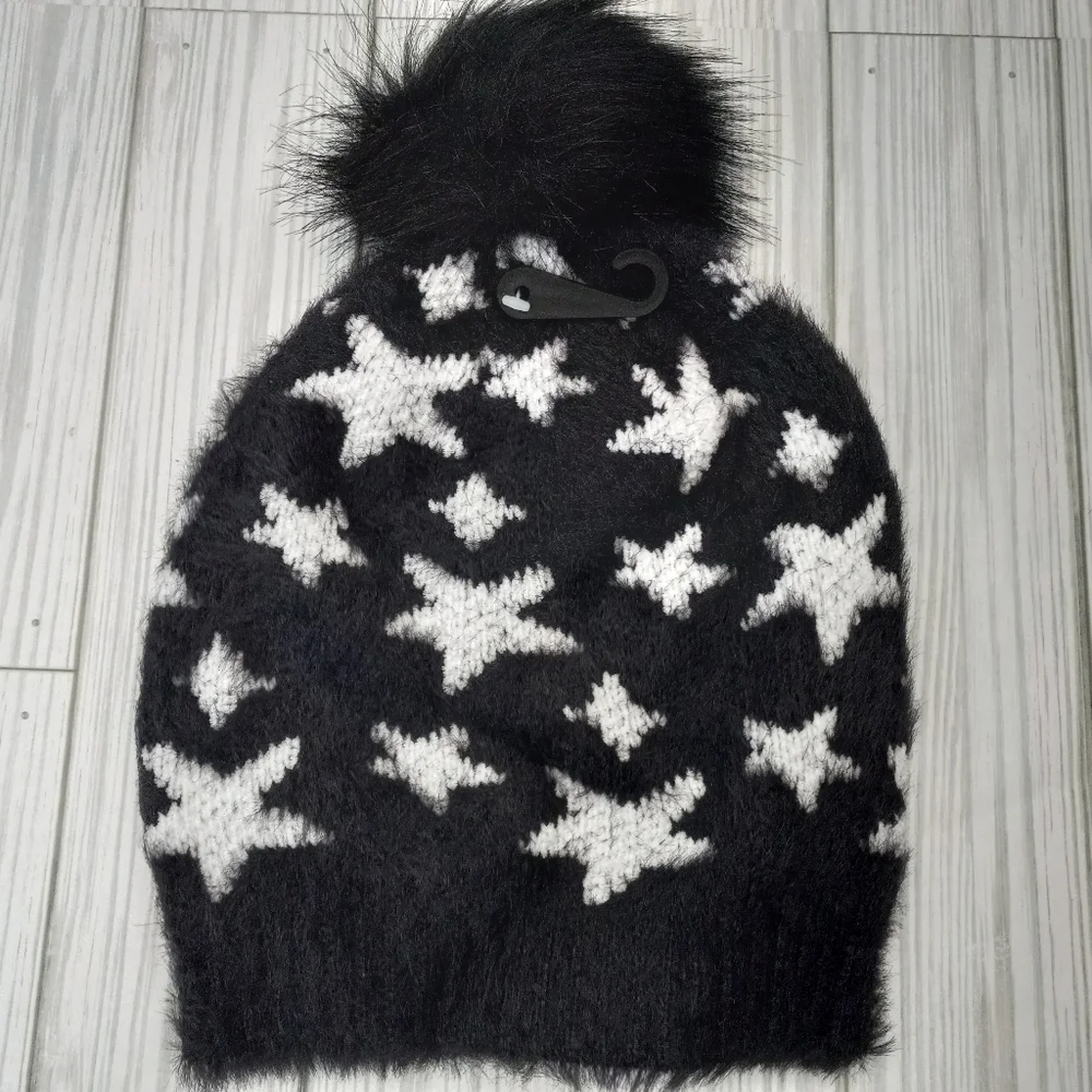 Torrid Allover Star Black & White Pom Beanie